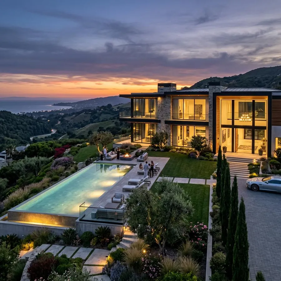 Hillside modern home overlooking the coast