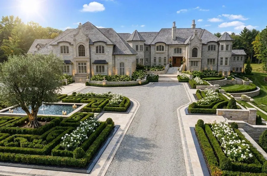 Stone estate with formal gardens
