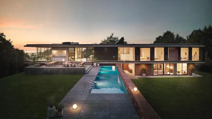 Low modern house with lap pool